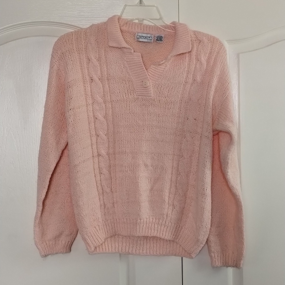 Pretense peach pink sweater semi sheer size vintage large 14-16